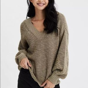American Eagle Pointelle V-neck Oversized Sweater
